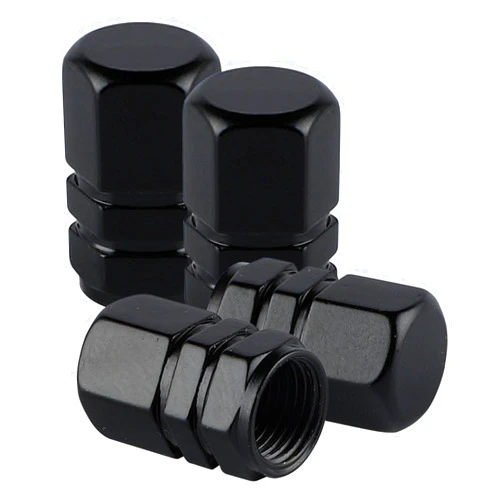 alpmosn Aluminum Tire Stem Valve Caps Wheel Valve Covers Car Dustproof Tire Cap Cover Accessories, Universal for SUV, Car, Bike and Motorcycle, Hexagon Shape (4PCS Black)