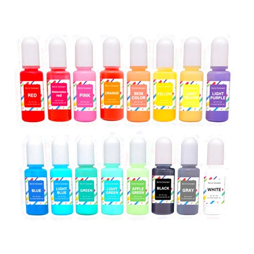 Surakey 16PCS Drip Gel Color Essence Colorants - 10ML Oily Color Essence Art Set for Resin Epoxy - for Soap Making, Nail Polish, Lip Gloss, Eye Shadow, Slime & Candle Jars DIY Jewelries