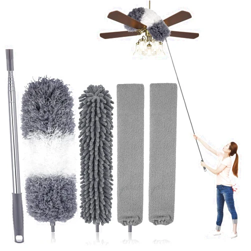 UIMO Dusters for Cleaning, Retractable Microfiber Gap Dust Cleaner with Extension Pole 30'' to 100'', Reusable Bendable Long Handle Feather Duster Kit for Cleaning High Ceiling Fan, Furniture, Blinds, Car