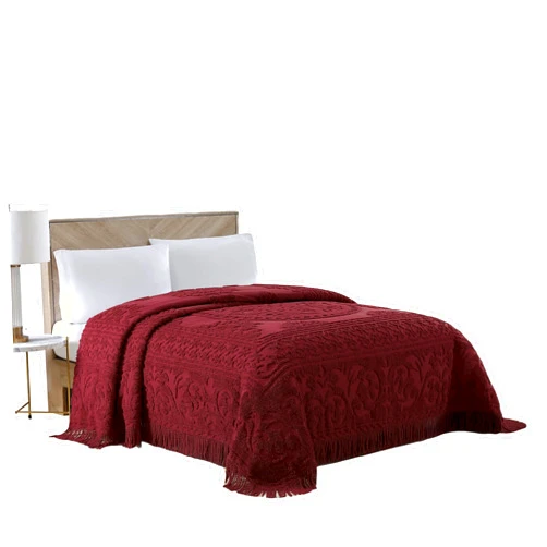 Beatrice Home Fashions Medallion Chenille Bedspread, Queen, Burgundy
