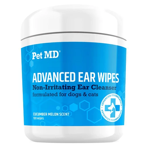 Pet MD Cat and Dog Ear Cleaner Wipes - Advanced Otic Veterinary Ear Cleaner Formula - Dog Ear Infection Treatment - 100 Count