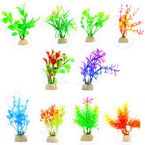 COMSUN 10 Pack Artificial Aquarium Plants, Small Size 4 to 4.5 inch Approximate Height Fish Tank Decorations Home Décor Plastic