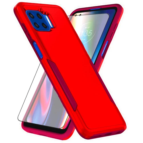 Asuwish Phone Case for Moto One 5G/One5G UW/Moto G G5 Plus with Tempered Glass Screen Protector Cover and Slim Hybrid Full Body Protective Cell Accessories Motorola One Lite XT2075-1 Women Men Red