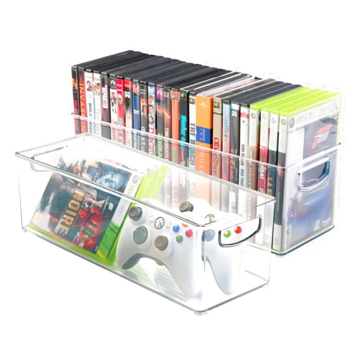 InterDesign iDesign Plastic Stackable Pantry Bin - Storage Bin with Handles for Cabinets or Fridge - Set of 2 - Clear