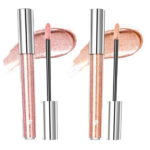 Grospe 2PCS Liquid Glitter Diamond Eyeshadow, 2 in 1 Liquid Lipstick and Eyeshadow Metallic Lipstick Waterproof Long Lasting Lip Glaze Tint Charming Makeup for Eyes and Lips (Light Pink, Sunset Golden)
