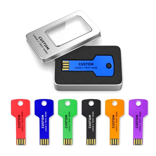 Kacenray Custom Key Shaped USB Drives Bulk, 100 Pack Personalized Metal Key Flash Drives for Business Promotions, Event Giveaways, Custom Logo Printed Memory Sticks, Optional Gift Packaging (1 GB)