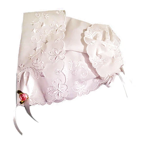 Generic Butterfly and Heart Embroidered Christening Keepsake Handkerchief Bonnet