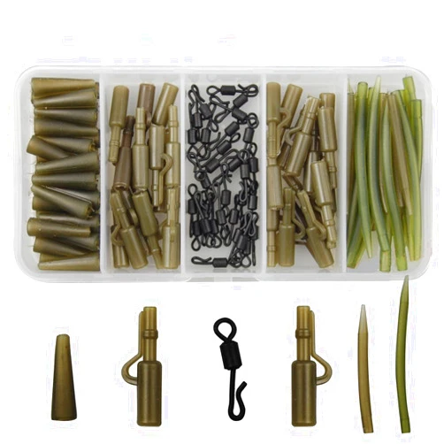 JSHANMEI Carp Fishing Tackle Kit, 120pcs Safety Leader-Clips Quick Swivel Anti-Tangle Sleeve Kit Carp Fishing Accessories Set