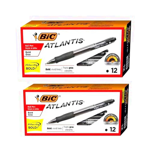 BIC VLGB11BK Velocity Retractable Ballpoint Pen, Black Ink, 1.6mm, Bold, Dozen (24)