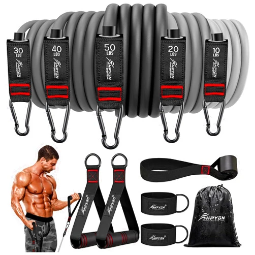 HPYGN Resistance Bands, Exercise Bands with Handles, Fitness Bands, Workout Bands with Door Anchor and Ankle Straps, for Heavy Resistance Training, Physical Therapy, Shape Body, Yoga, Home Workout Set
