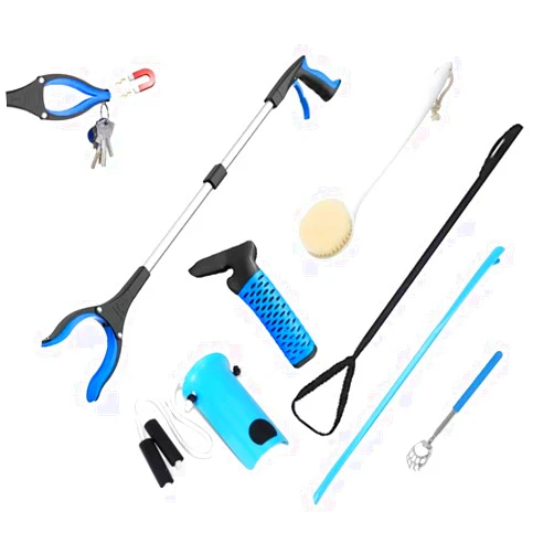 CAidRE 7PC Hip Kit, Hip Kit for Seniors Total Hip Replacement Prime, Mobility Aids with Reacher Grabber,Shoe Horn,Sock Aid,Leg Lifter,Shower Brush,Back Scratcher,Car Handle Assist for Surgery Recovery