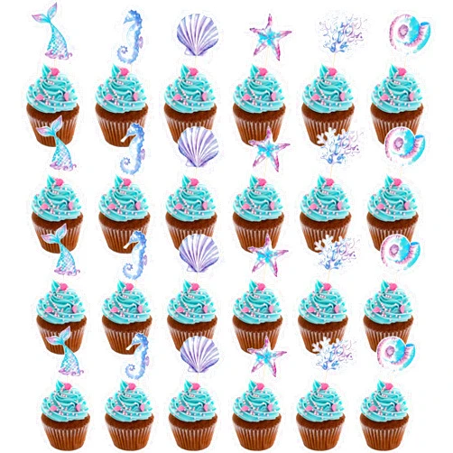 Ysqool 24Pcs Mermaid Cupcake Toppers Mermaid Theme Party Cake Decorations,Glitter Mermaid Tail Seashell Seahorse Starfish Cupcake Picks for Girls Under the Sea Baby Shower Birthday Party Supplies (Mermaid)