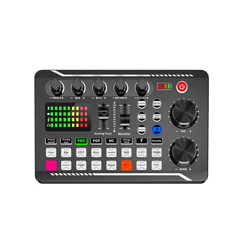 JimysCo Live Sound Card, Mini Sound Mixer Board with 16 Effects and Voice Changer, Noise Reduction Bluetooth Live Sound Card Audio Mixer for Live Streaming, Podcast(Black,190 * 118 * 28mm)