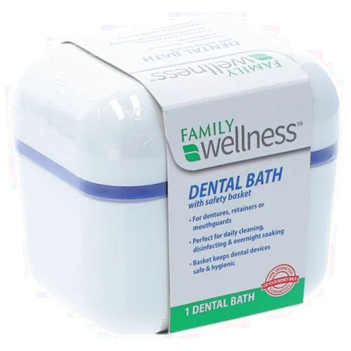 Family Wellness Denture Case, Denture Cup with Strainer Safety Basket, For Dentures, Restrainers, Or Mouthguards