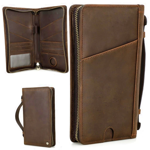 CataPurus Top Grain Leather Travel Passport Wallet Holder Case for Man & Woman, Handmade for 4 Passports & Multi Cards, RFID Blocking Large Capacity for Cards/Passports/Tickets/AirTag, Matte Coffee