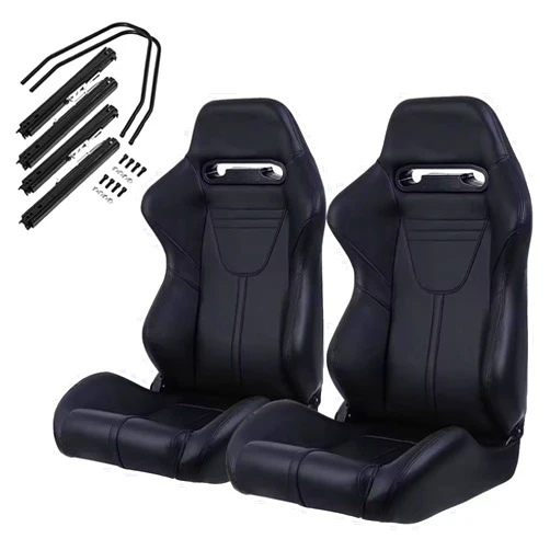 Secsofier 2 Pieces Universal Racing Seats with Dual Lock Sliders, 1 Pair PVC Leather Bucket Seats for Cars (Black 1)