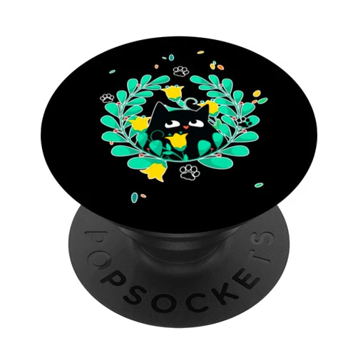 Visit The Feline Serenity Apparel CUTE BLACK KITTEN CAT GREEN WREATH Cute Angelic Serene PopSockets Standard PopGrip