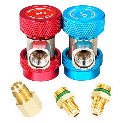 LIYYOO Adjustable R134a Quick Coupler High Low Conversion Adapter Fittings, Refrigerant Tank Adapter Kit for AC Air conditioning Refrigerant R134a HVAC Air Condition Gauge Manifold Hose Connector