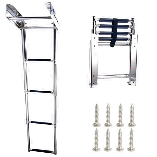 Amarine Made 4-Step Stainless Steel Under Platform Slide Mount Boat Boarding Telescoping Ladder - FBA (A)