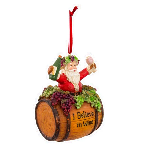 Kurt S. Adler Kurt Adler 4-Inch Polyresin Santa on Wine Barrel Ornament