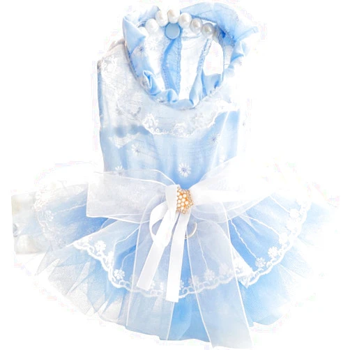 AZA Dog Wedding Dresses for Small Dogs Skirt Lolita Clothes Cat Princess Costume Waltz Pet Girl Cute Star Coat Outfits Summer Costumes (S,Blue)