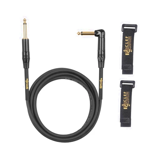 Clef Audio Labs Instrument Guitar Cable, 6ft - 1/4 inch TS Straight to Right Angle Electric bass Guitar AMP Cord, 22AWG, Black Zinc Alloy Shell, PVC Jacket