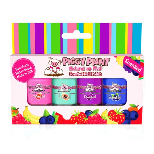 Piggy Paint | 100% Non-Toxic Girls Nail Polish | Safe, Cruelty-free, Vegan, & Scented for Kids | Scented Fruit Fairy (4 Pack Kit)