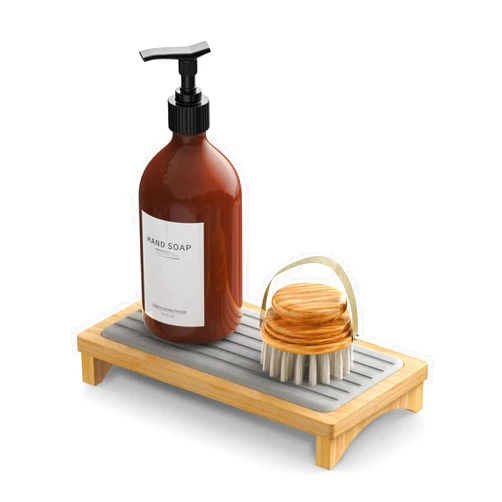 Jadairy Instant Dry Sink Organizer Fast Drying Stone Sink Caddy Tray Kitchen Sponge Holder Soap Tray for Kitchen Sink (Bamboo)