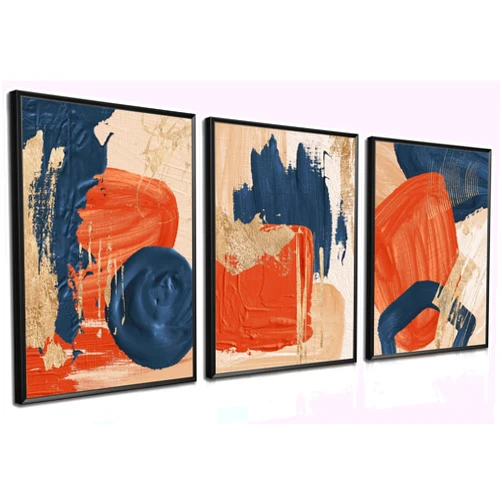 AKWISH Mid Century Abstract Canvas Wall Art Set of 3, Terracotta Navy Blue and Orange Boho Wall Decor Posters Prints, Minimalist Wall Art Painting for Living Room Bedroom Office 12x16in Unframed