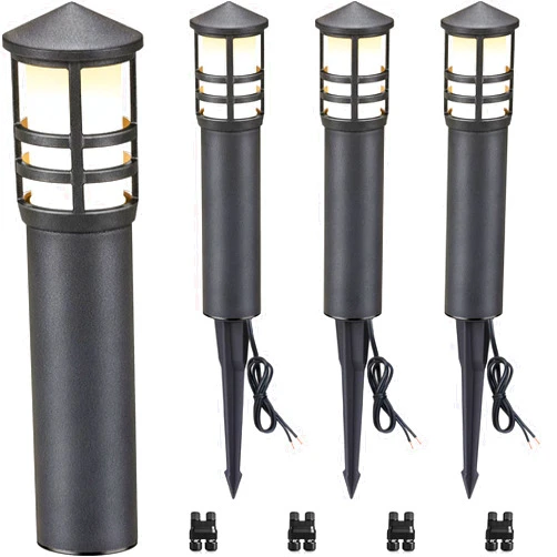 SUNVIE 4-Pack Low Voltage Pathway Lights 3W 3000K 12-24V LED Landscape Bollard Path Lights with Connectors CRI 90+ Aluminum Outdoor Landscape Lighting for Walkway Yard Garden, ETL Listed Cord