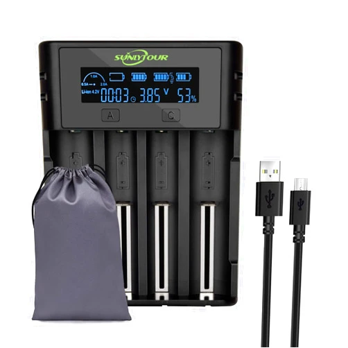 SUNLYTOUR 4 Slots 21750 21700 Battery Charger,4 Slots Ni-MH AA 18650 Battery Charger 21700 Charger for 20700 22700 22650 26650 26700 16340 (RCR123) 17670 Battery with PCB Protection Board