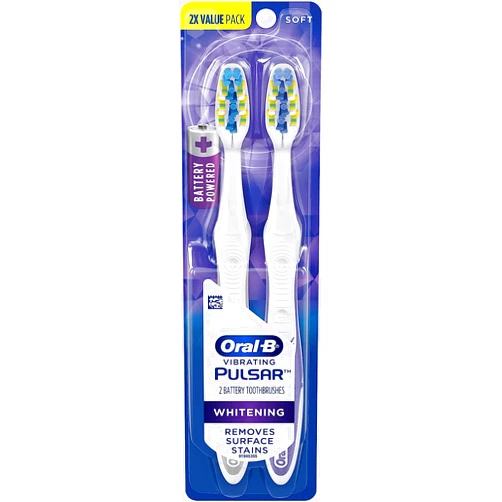 Oral-B Pulsar 3D White Pulsar Battery Toothbrush, Soft, 2 Count (Colors May Vary)
