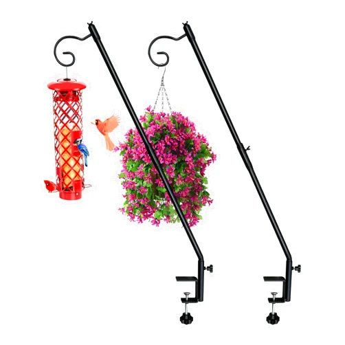 Artife Deck Bird Feeder Hanger for Railing, 31 Inch Clamp on Birdfeeder Poles, Adjustable Fence Deck Hook for Hanging Planter Flower Lantern 2 Packs
