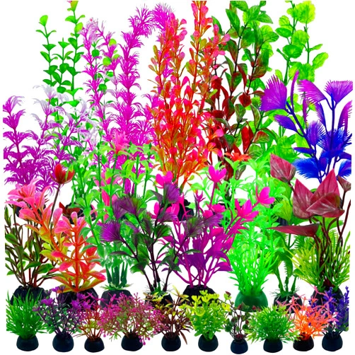 EMYSSA Fish Tank Accessories Aquarium Artificial Plants, 25pcs Fish Tank Decorations Plants, Color Fish Tank Decor, Aquarium Decor Artificial Plants, Small to Large