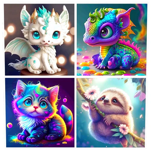 Fuinkqe 4 Pack 5D Animals Diamond Painting Kits for Adults - Crystal Diamond Art for Adults Beginner, Full Drill DIY Animal Family Gem Art Picture, Kids Gem Dot Crafts for Home Wall Decor13.7x13.7inch