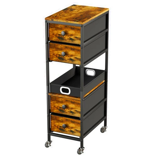 AMBIRD Dresser Storage with Drawers, Fabric Dresser Tower, Vertical Storage Unit for Bedroom, Closet, Office, Move Free with Wheels