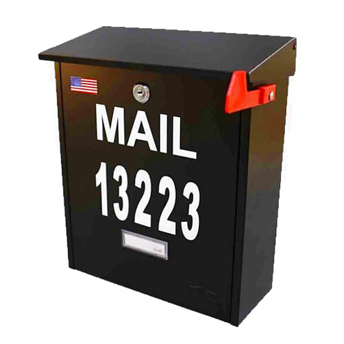 ZUOZUOYA Wall Mount Locking Mailbox - Black Large Capacity Security House Numbers Mailbox - Waterproof Stainless Steel Vertical Drop Mail Box Outdoor with Keys