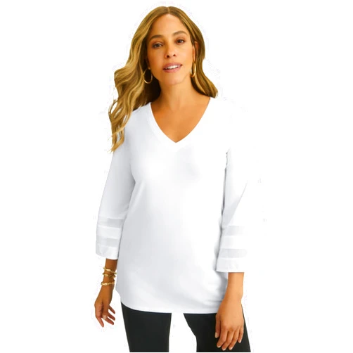 Jessica London Women's Plus Size Stretch Knit Mesh Inset Sleeve Tunic