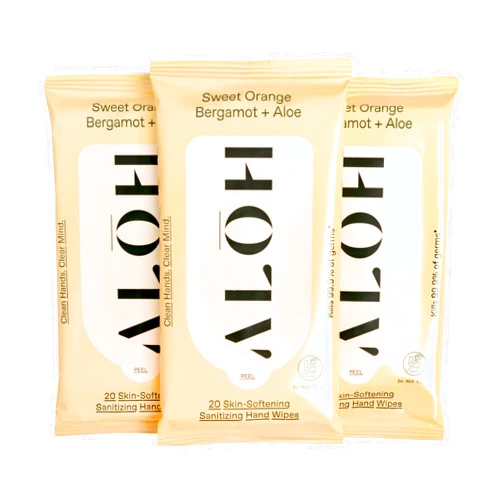 ALO ALŌH Sweet Orange Bergamot + Aloe Sanitizing Hand Wipes - Clean Hands, Clear Mind - On The Go Hand Sanitizing Wipes for Kids and Adults - Travel Size 3 Pack 20ct Wipes (60 wipes)