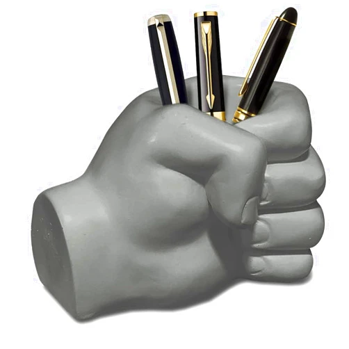 Shes Chic Pen Pencil Holder Hand Fist, Desk Cup for Office School Art Sculpture Novelty Organizer with Magnetic Paper Clip Scissor Holders White (Gray)
