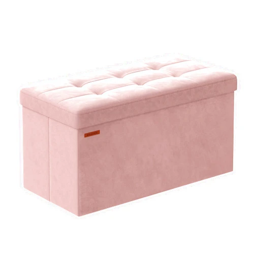SONGMICS Storage Ottoman Bench, Foldable Ottoman Foot Rest, 15 x 43 x 15 Inches, End of Bed Bench, Storage Chest, Load up to 660 lb, for Living Room, Bedroom, Entryway, Jelly Pink ULSF277R01