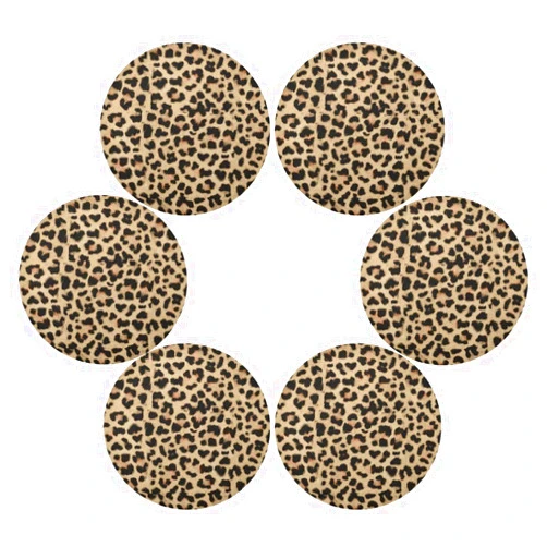 Aslsiy Leopard Pattern African Animal Round Placemats Set of 6 Fur Leopard Texture Table Mats for Kitchen Place Mats for Home Holiday Party Decor 15 inch