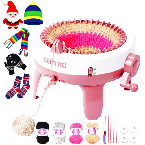 Cyandream Sentro Knitting Machine, 48 Needles Smart Knitting Crochet Machine with Row Counter for Adults and Beginners, Automatic Circular Weaving Spinning Knitting Loom Machine Kit for Hat,Socks,Scarves,Gloves