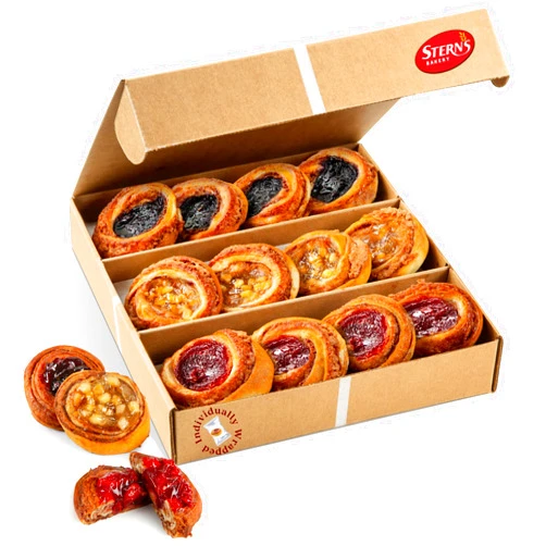 STERN'S BAKERY Fruit Danish Pastry [12 Count] | ASSORTED Fruit Filled Cinnamon Buns for Thanksgiving Gifts, Christmas Food Gifts | Delicous Breakfast Pastries | Kosher, Dairy Free & Nut Free