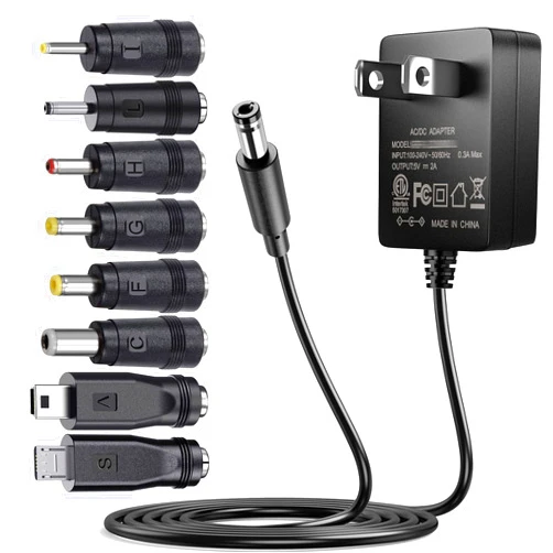 SoulBay 5V 2A Power Supply Adapter 10W AC100-240V to DC 5 Volt 2Amp Versatile Charger Cord with 8 Plugs for USB Hub TV Box Tablet Camera Speaker GPS Webcam Router and More 5vdc Electronics, 5FT