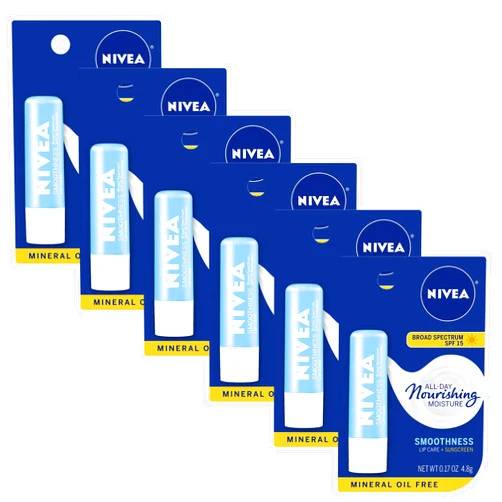 NIVEA Smoothness Lip Care SPF 15 Carded, 1 Count, Pack of 6