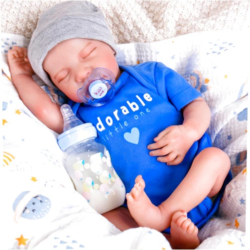 Aori Lifelike Reborn Baby Dolls - Realistic Reborn Dolls 18'' Newborn Baby Boy in Blue Suits with Doll Accessories for Girls 3+
