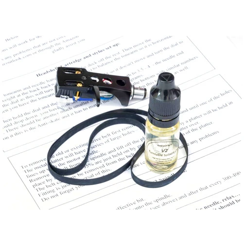 AudioOrigin Black Finish Headshell, Cartridge, Stylus, Drive Belt, Lubricant Refurb Bundle for KENWOOD KD-2033, KD-2055, KP-1022, KP-2022, KD-2100, KP-3021, Turntable, Vinyl player, -23