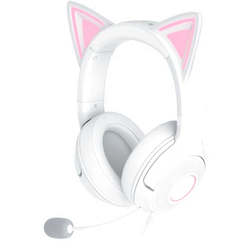 Razer Kraken Kitty V2 USB Wired Headset: Chroma RGB Kitty Ears - Stream Reactive Lighting - HyperClear Cardioid Mic - 40 mm Drivers - 7.1 Surround Sound - Comfortable Ear Cushions - White