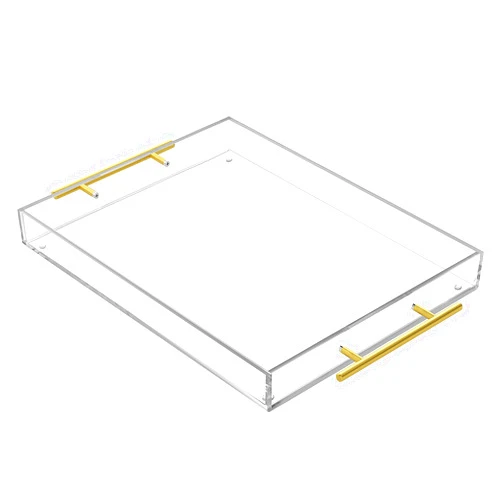 MaxGear Acrylic Serving Tray with Gold Handles, Clear Rectangular Tray Perfect for Coffee Table, Ottoman, Outdoor Use, Serving Food, Tea, Snacks, and Appetizers at Parties and Gatherings, 16